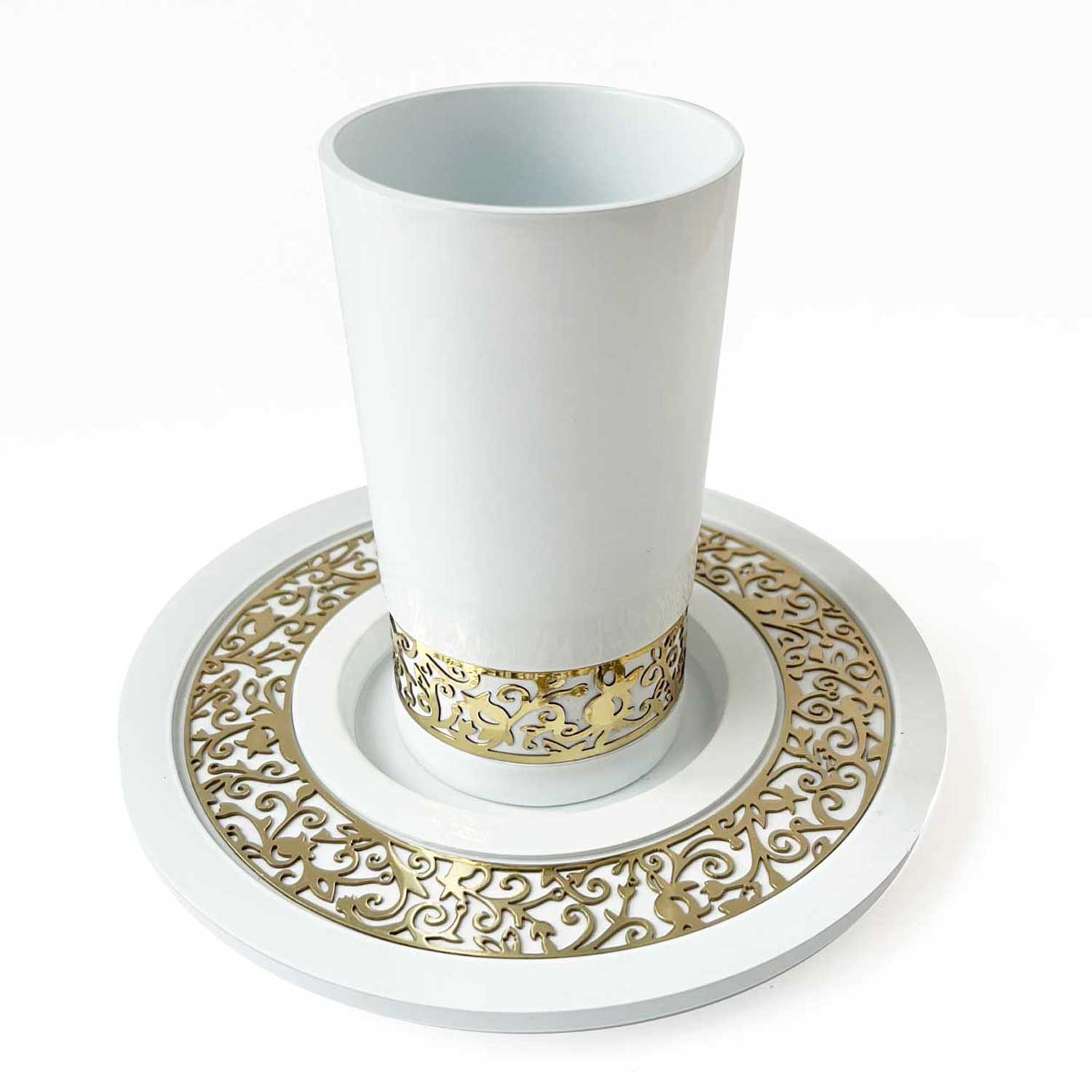 Kiddush Cup Metal Cutout White and Gold - Petroff Gallery - Judaica Art