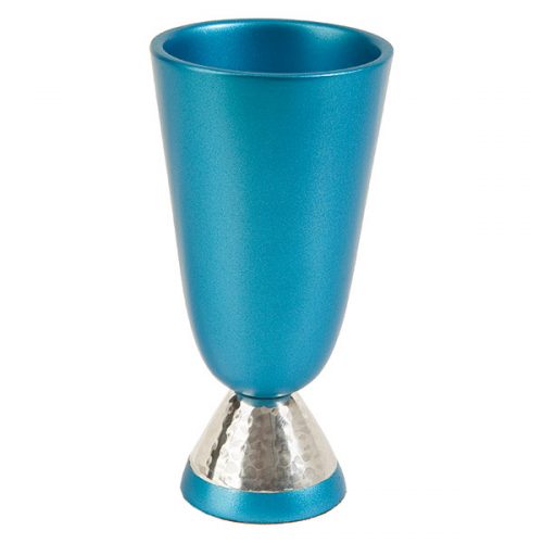 Turquoise Kiddush Cup with Hammer Work Detail - Petroff Gallery - Judaica