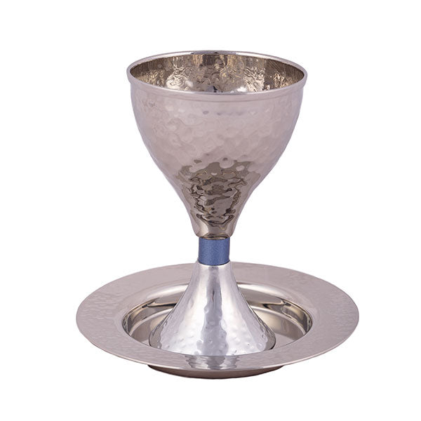 Modern Kiddush cup hammer work blue - Petroff Gallery - Judaica