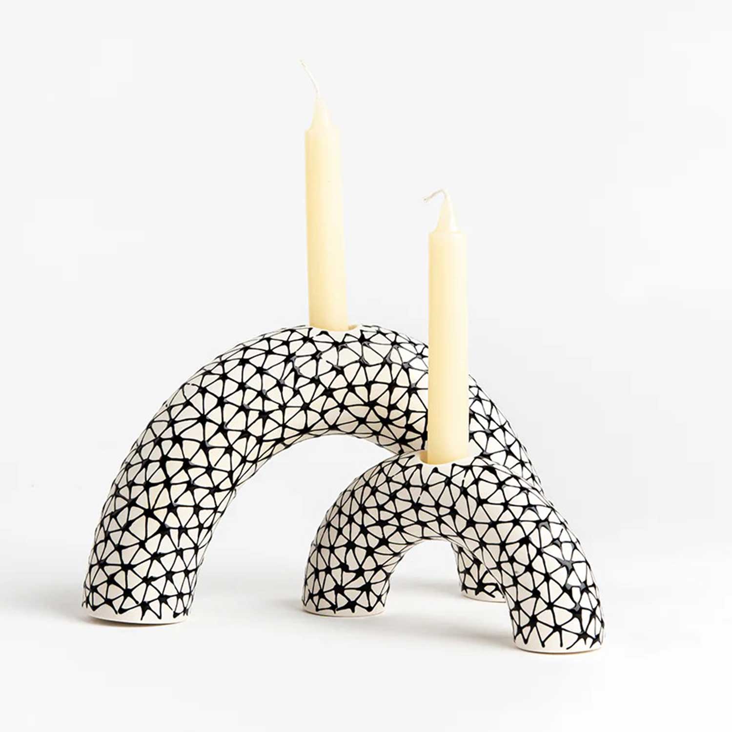 Large & Medium Arch Candle Holders Black Triangles - Petroff Gallery - Judaica