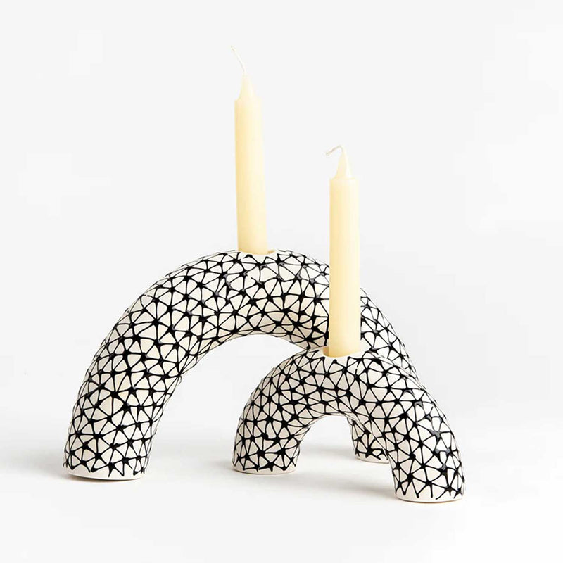 Large & Medium Arch Candle Holders Black Triangles - Petroff Gallery - Judaica