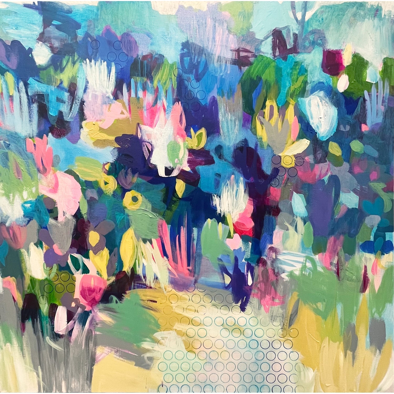 Cartwheels in Flowers 48" x 48" - Petroff Gallery -  - Callie Gray - Cartwheels in Flowers, 48" x 48"