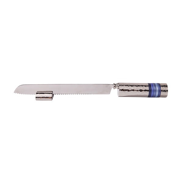 Challah Knife Blue Rings - Petroff Gallery - Judaica