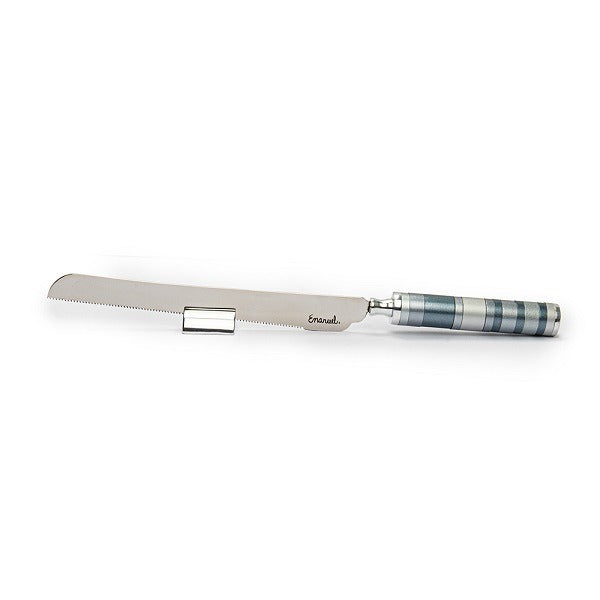 Challah Knife Full Rings Greys - Petroff Gallery - Judaica