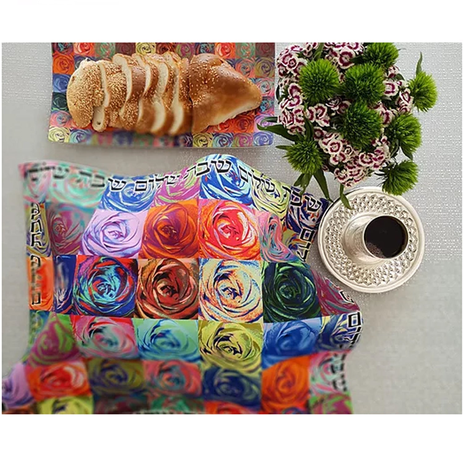 Challah Tray Flowers - Petroff Gallery - Judaica