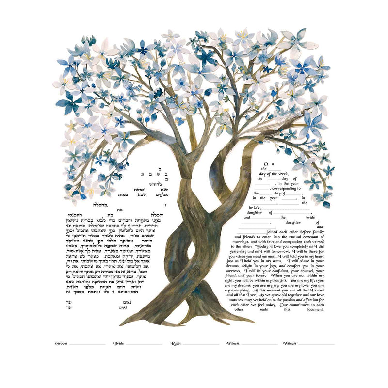 Cherry Blossoms Blue - Petroff Gallery - Ketubah