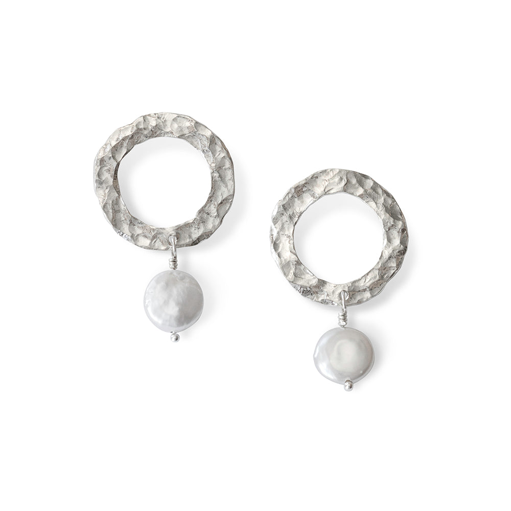 Circle Earrings with White Pearl - Petroff Gallery - Jewellery