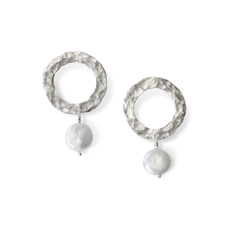 Circle Earrings with White Pearl - Petroff Gallery - Jewellery