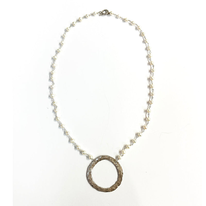 Circle with Small White Pearls Necklace - Petroff Gallery