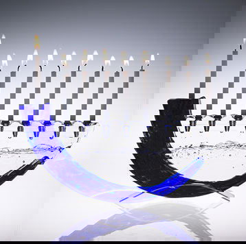 Cobalt Shofar Menorah - Petroff Gallery -  - Joel & Candace Bless - Menorah