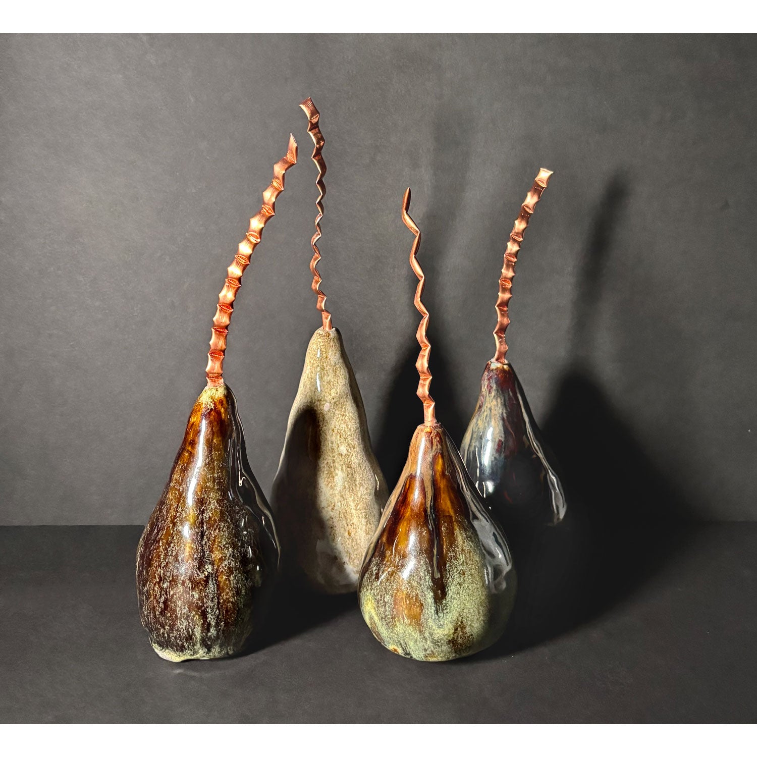 Dark Pear with Copper Stem 1 - Petroff Gallery - Petroff Gallery - Ceramic Art