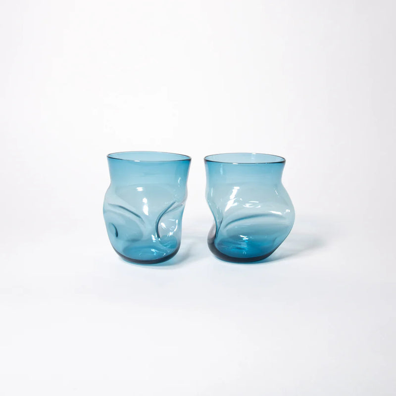 Light Blue Crushed Ice Cup Set - Petroff Gallery - Glass Art