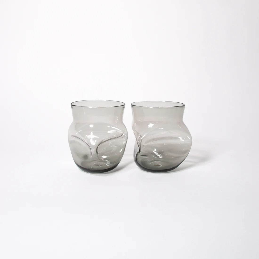 Smoke Grey Crushed Ice Cup Set - Petroff Gallery - Glass Art