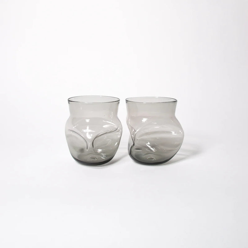 Smoke Grey Crushed Ice Cup Set - Petroff Gallery - Glass Art