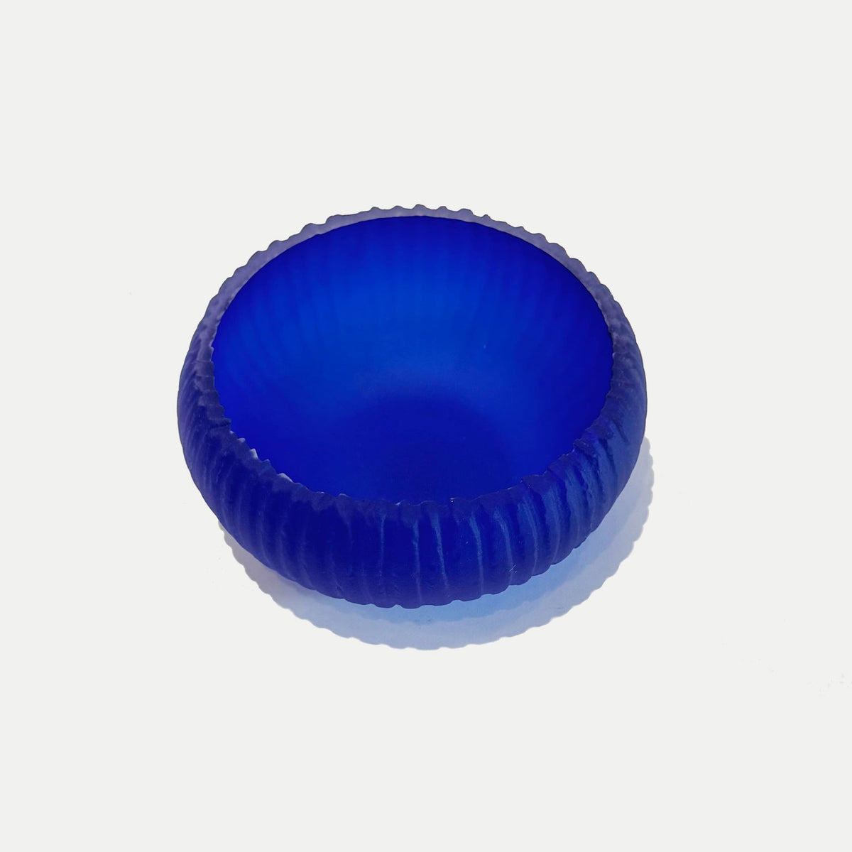 Cobalt Saw Carved Bowl 1 Top View - Petroff Gallery - Glass Art