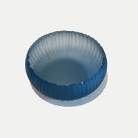 Steel Blue Saw Carved Bowl 1 Top View - Petroff Gallery - Glass Art