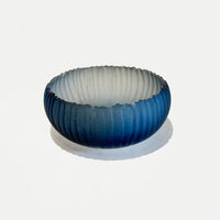 Steel Blue Saw Carved Bowl 1 - Petroff Gallery - Glass Art