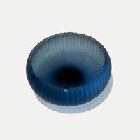 Steel Blue Saw Carved Bowl 2 Top View - Petroff Gallery - Glass Art