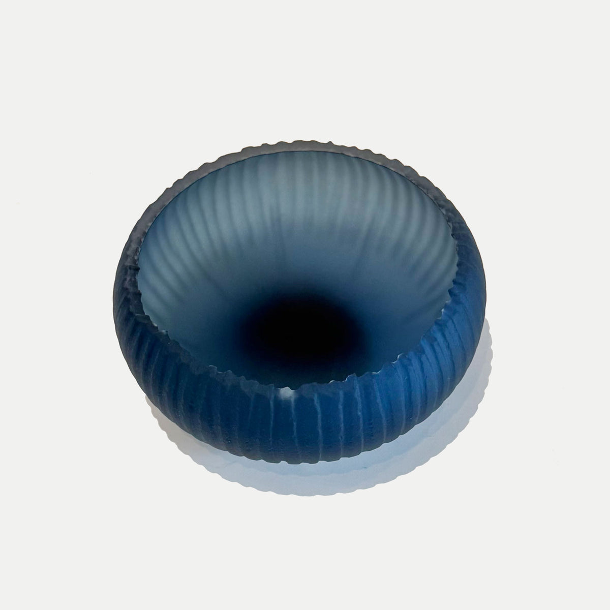 Steel Blue Saw Carved Bowl 2 Top View - Petroff Gallery - Glass Art