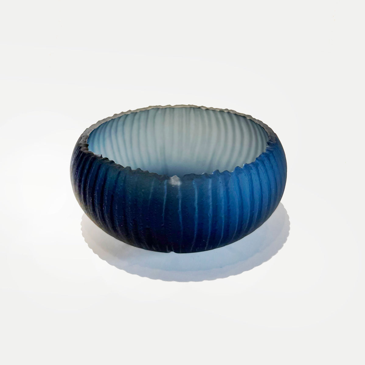 Steel Blue Saw Carved Bowl 2 - Petroff Gallery - Glass Art