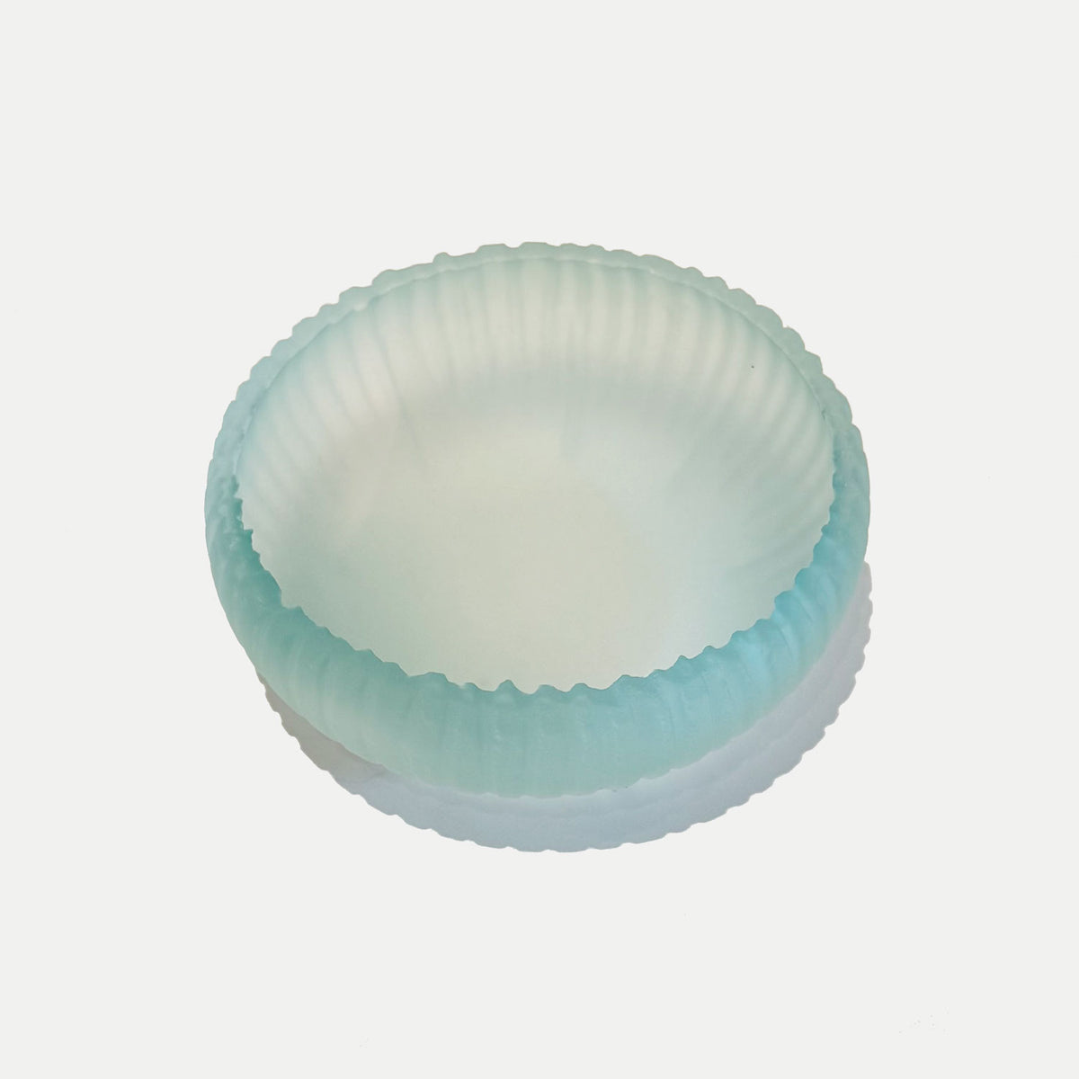 Aqua Saw Carved Bowl Top View - Petroff Gallery - Glass Art
