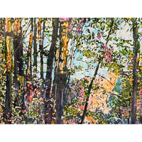 Day Full of Raining Leaves, Lake McDonald 27" x 21" Detail View - Petroff Gallery - Painting