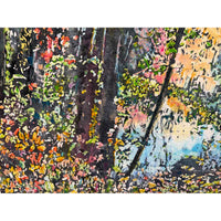 Day Full of Raining Leaves, Lake McDonald 27" x 21" Detail View - Petroff Gallery - Painting
