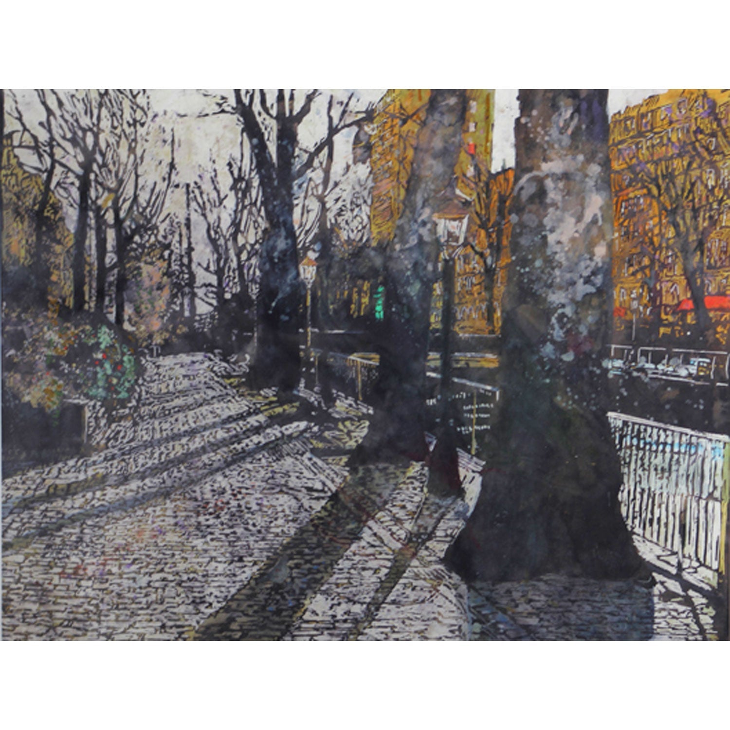 December Along the St.Martin Canal 2 22" x 29" - Petroff Gallery -  - Micheal Zarowsky - December Along the St.Martin Canal 2, 22" x 29"
