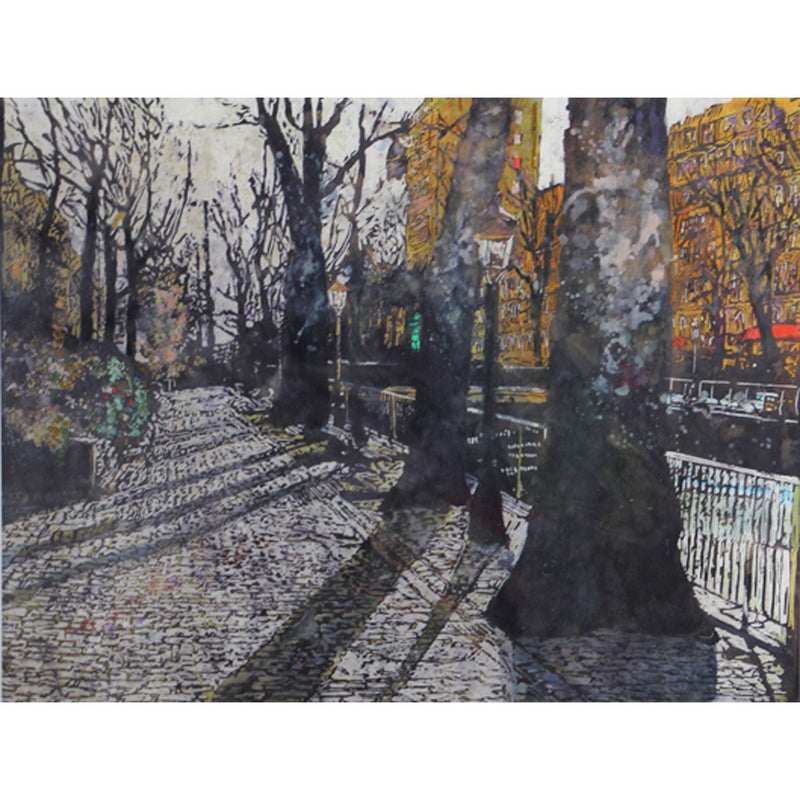 December Along the St.Martin Canal 2 22" x 29" - Petroff Gallery -  - Micheal Zarowsky - December Along the St.Martin Canal 2, 22" x 29"