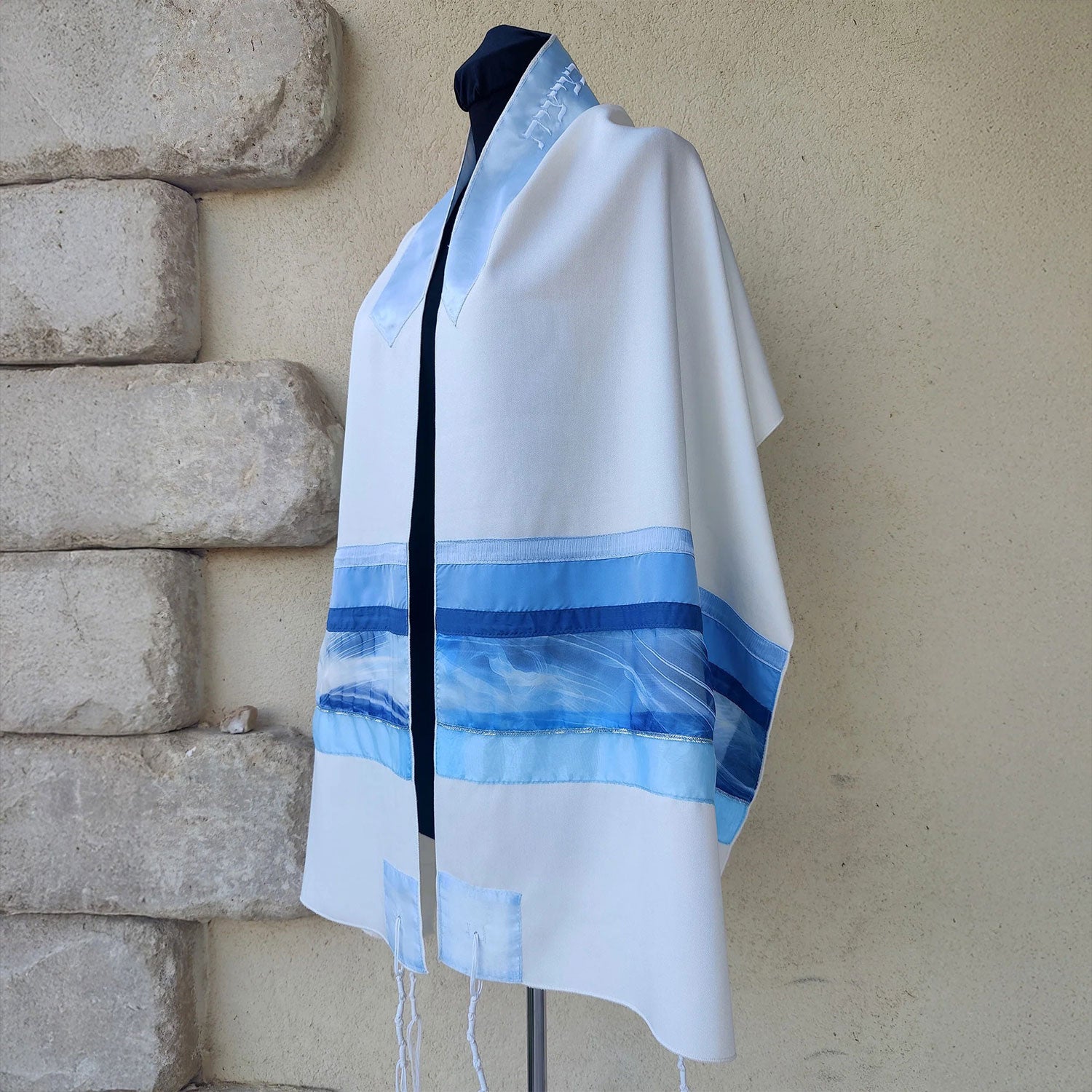 Shades of Blue Viscose Tallit - Petroff Gallery - Judaica 