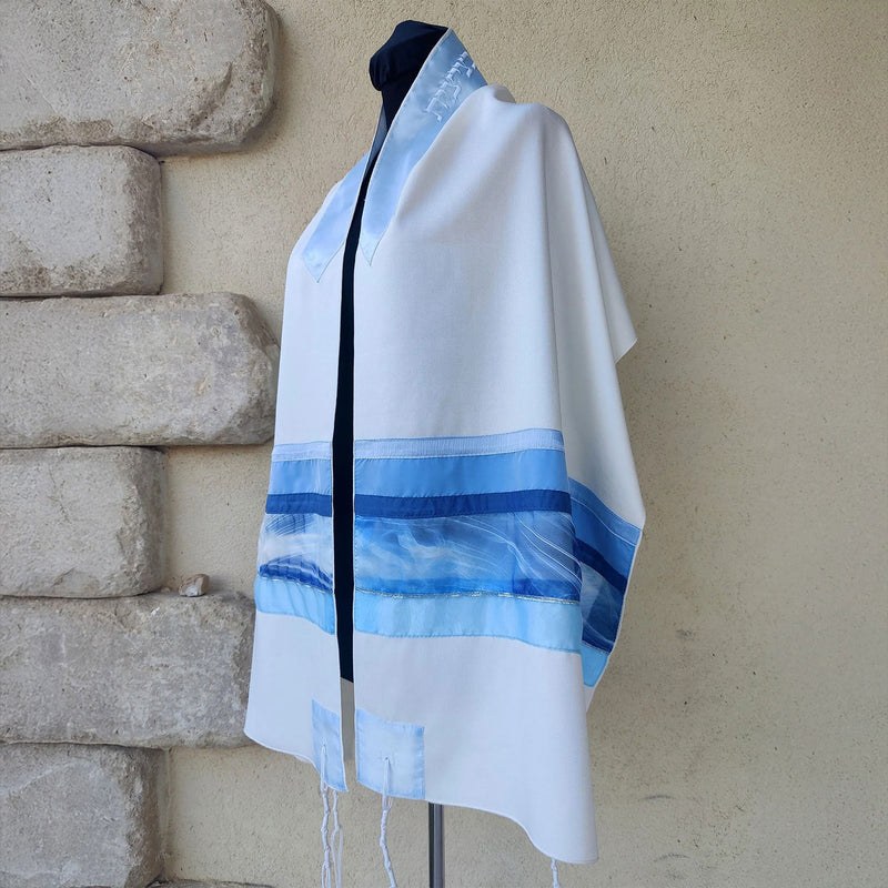 Shades of Blue Viscose Tallit - Petroff Gallery - Judaica 