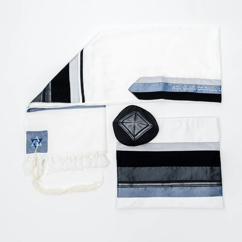 Black and White Viscose Tallit - Petroff Gallery - Judaica 