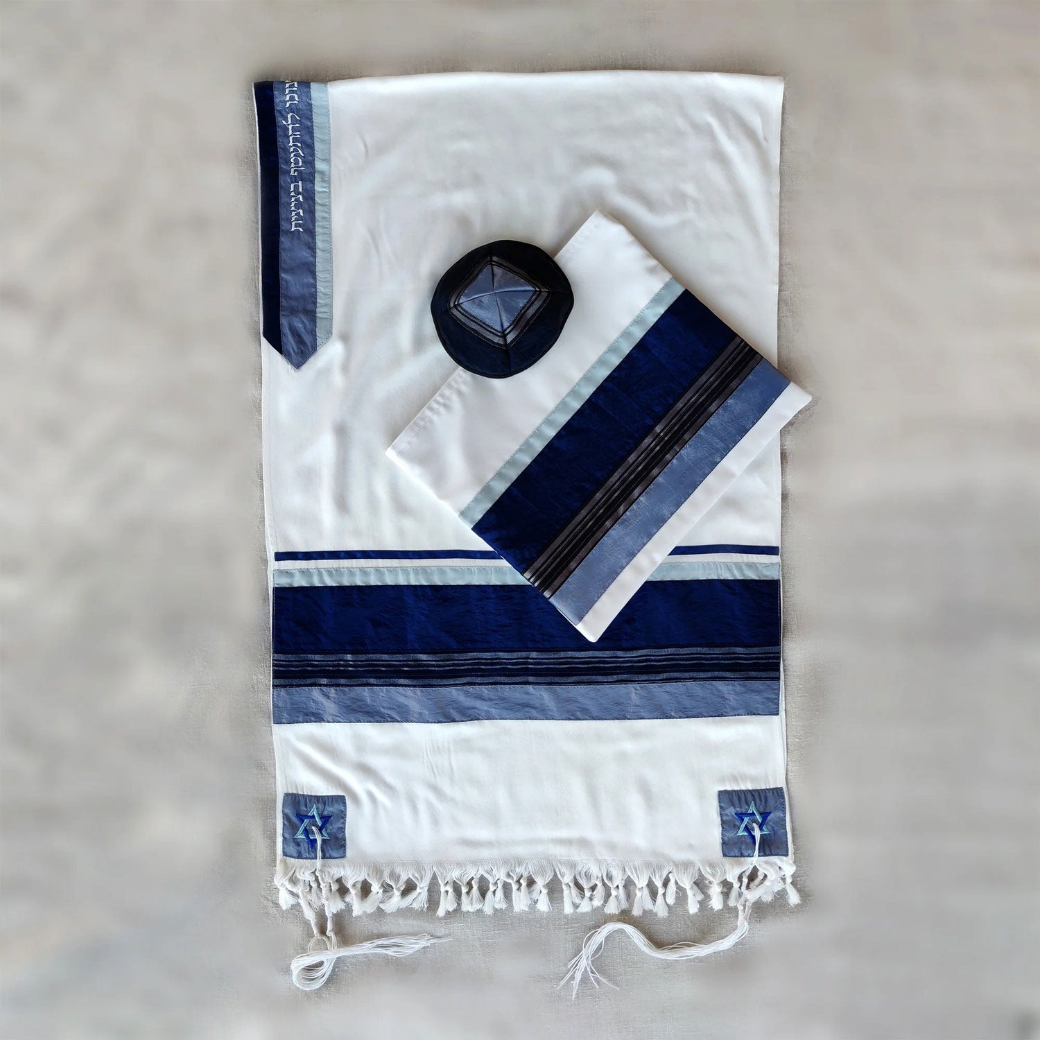 Black and White Viscose Tallit - Petroff Gallery - Judaica