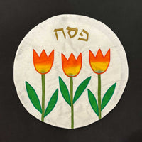 Matzah Cover Orange Tulips on White - Petroff Gallery - Judaica