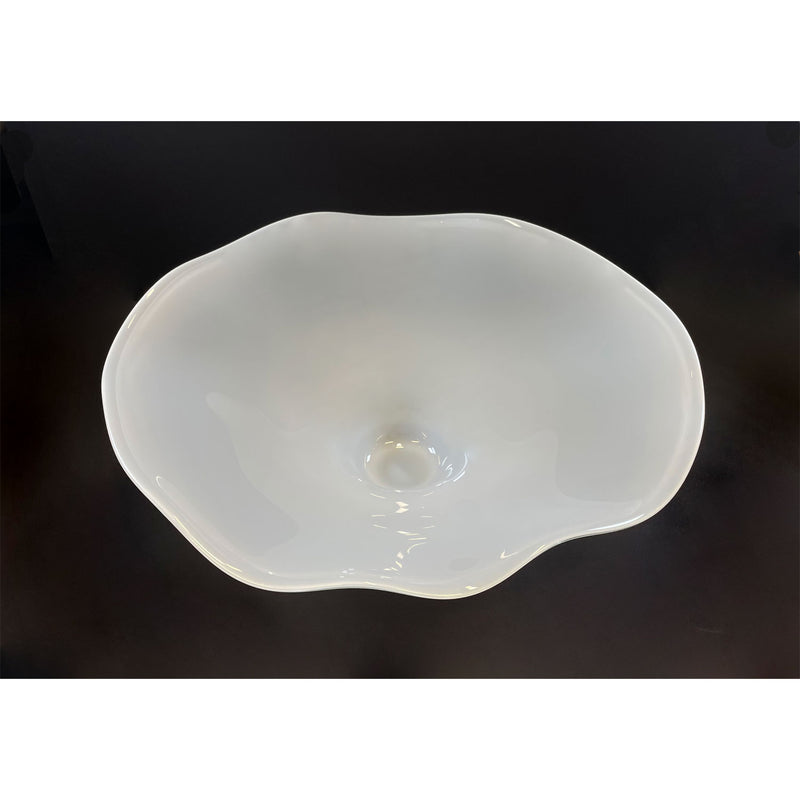 Extra Large Shiny Opal White Floral Bowl - Petroff Gallery - Glass art