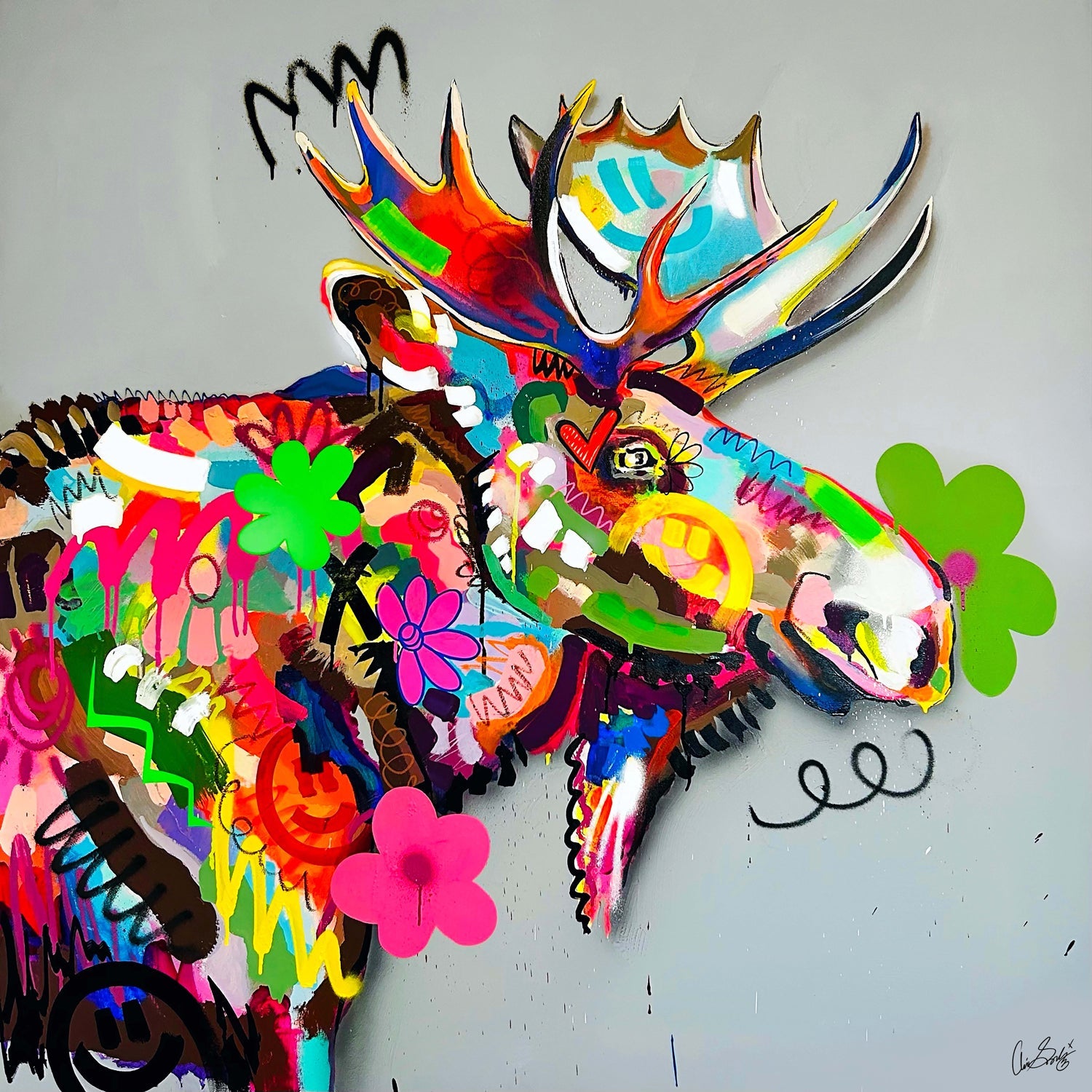 Electric Spirit Moose 48" x 48" - Petroff Gallery -  - Chris Solcz - Electric Spirit Moose, 48" x 48"