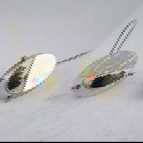 Front Plate Circle Multicolour Stones Earring - Petroff Gallery