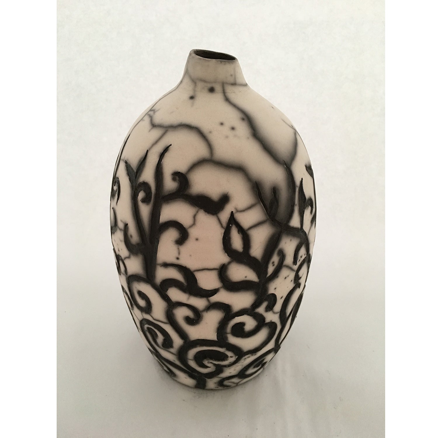 Naked Raku Carved Narrow Vase