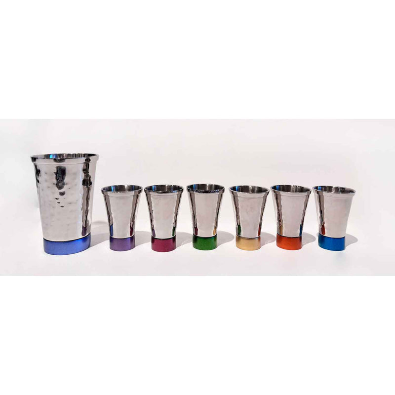 Kiddush Cup Set Multicolour Hammer Work - Petroff Gallery - Judaica