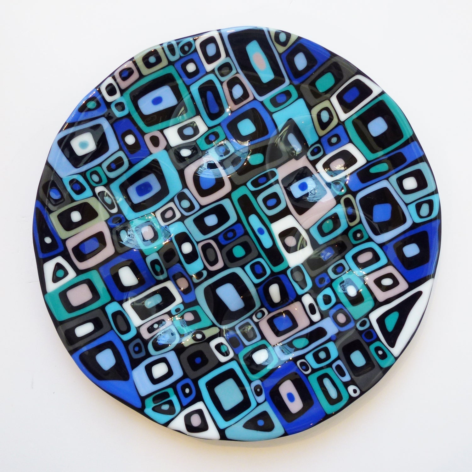 Glass Blue Matrix Seder Plate - Petroff Gallery -  - Marie Levine - Blue Matrix Seder Plate