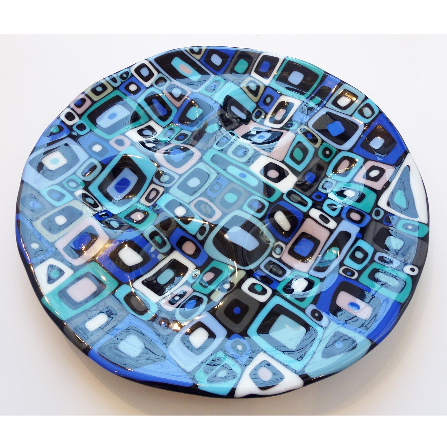 Glass Blue Matrix Seder Plate - Petroff Gallery -  - Marie Levine - Blue Matrix Seder Plate