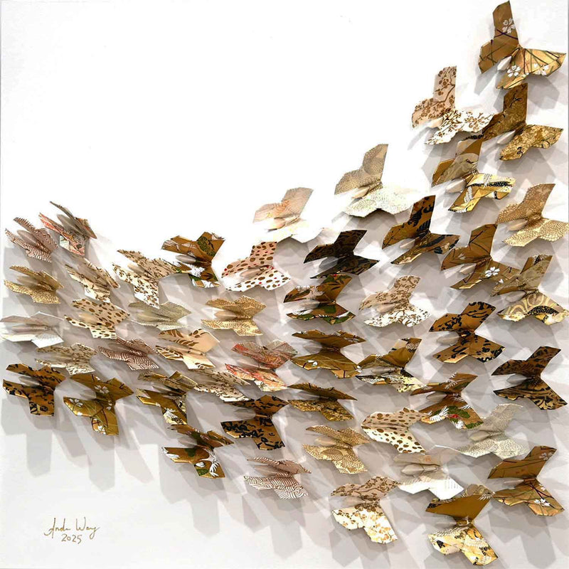Golden Butterflies 16" x 16" - Petroff Gallery - Mixed Media Art