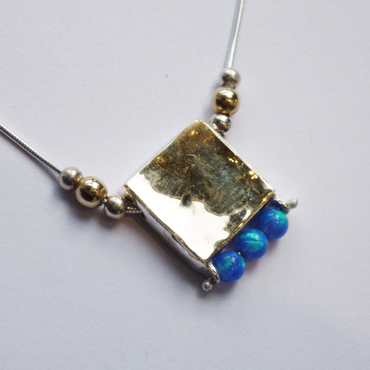 Gold Square Necklace with Opal Beads - Petroff Gallery