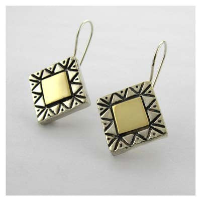 Gold and Silver Square Pattern Earrings - Petroff Gallery