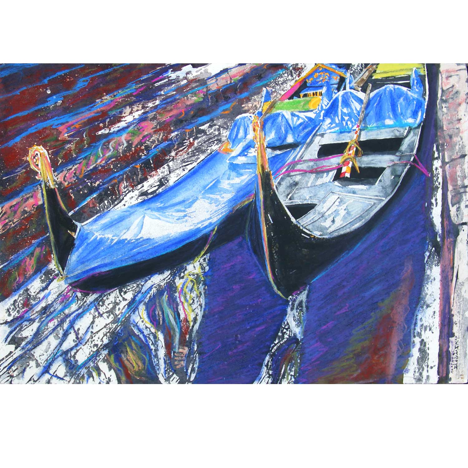 Gondolas Riva Schiavone 13" x 19" - Petroff Gallery -  - Micheal Zarowsky - Gondolas Riva Schiavone 13" x 19"