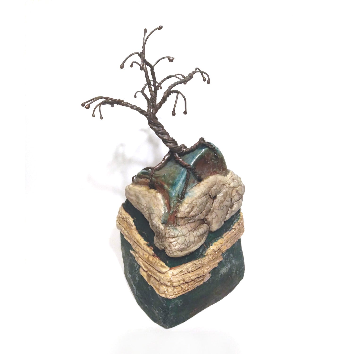 Green Mountain Jar Thick Dark Tree - Petroff Gallery -  - richard & susan surette - green glaze mountain jar with thick dark tree