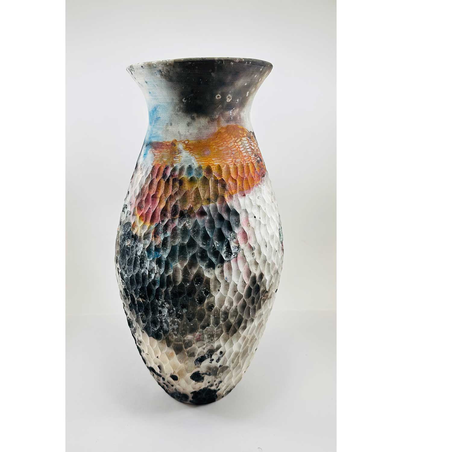 Carved Barrel Fired Vase 1- Petroff Gallery - Ceramics  