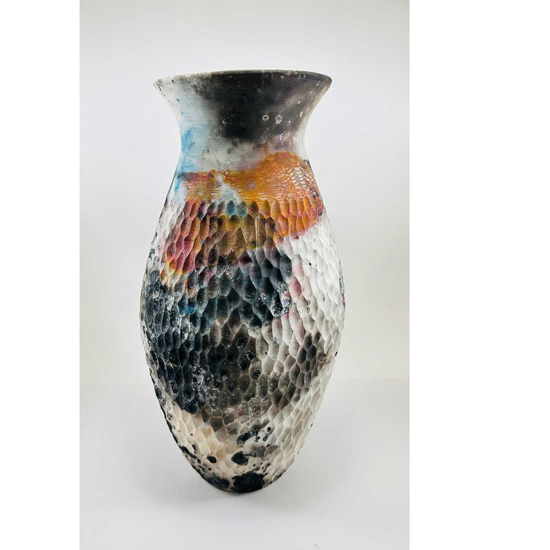 Carved Barrel Fired Vase 1- Petroff Gallery - Ceramics  