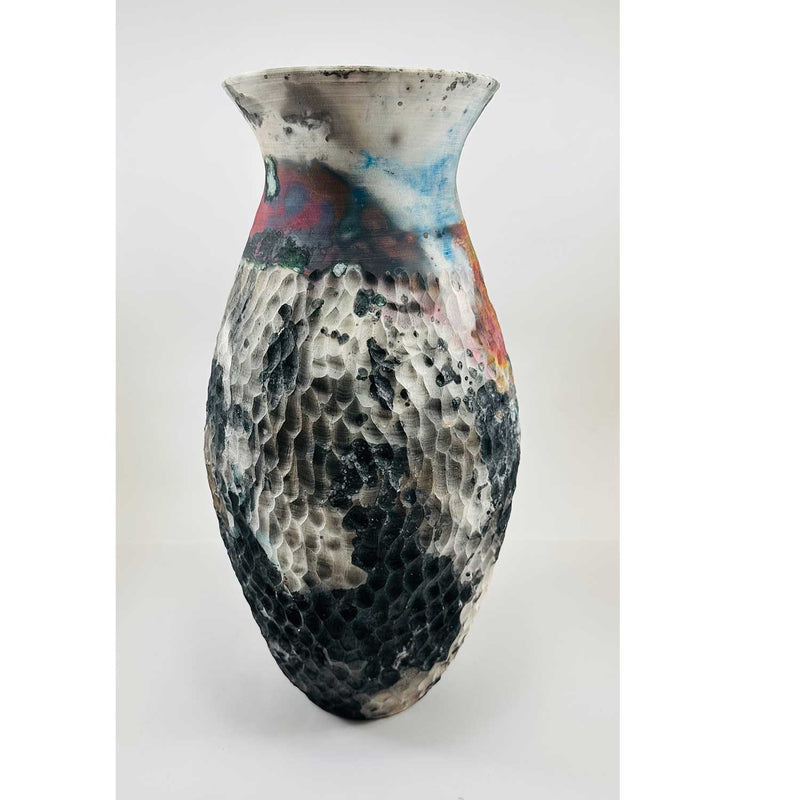Carved Barrel Fired Vase 1- Petroff Gallery - Ceramics  
