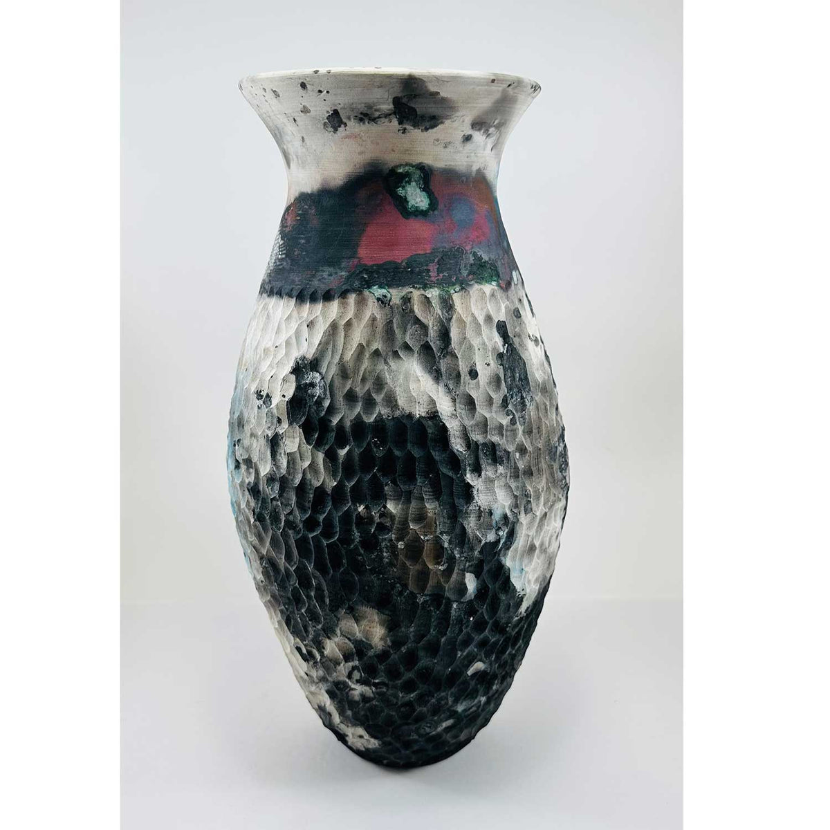 Carved Barrel Fired Vase 1- Petroff Gallery - Ceramics  
